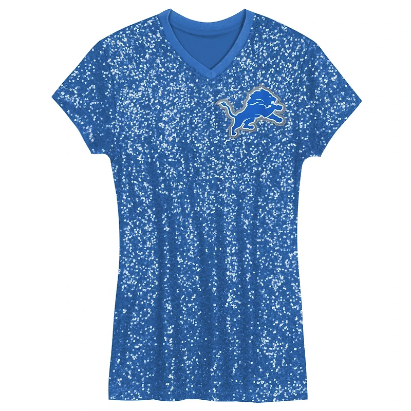Robe à col en V sequins bleue pour jeunes filles Aidan Hutchinson des Lions de Detroit avec nom et numéro joueur