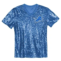 Maillot à col en V sequins bleu Detroit Lions Aidan Hutchinson pour jeunes filles