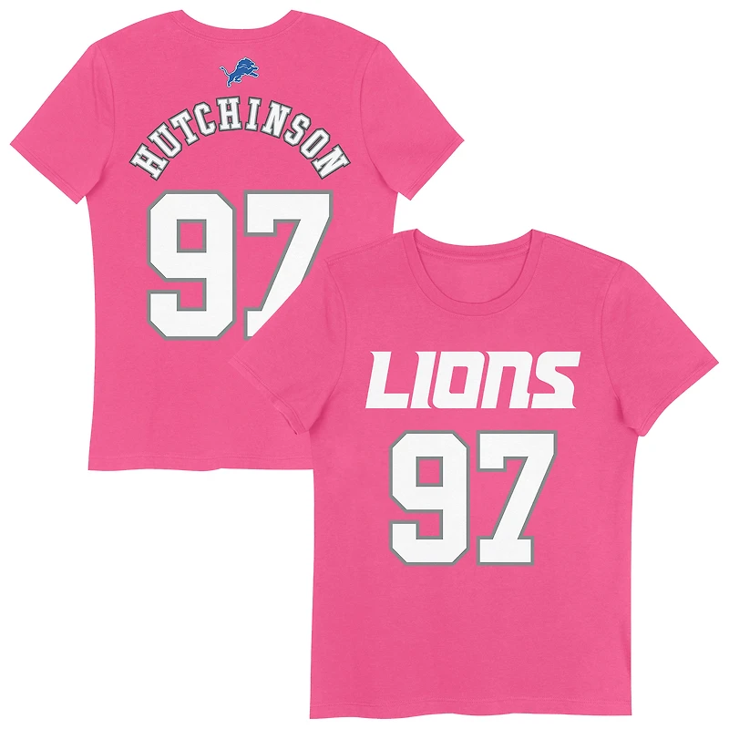 T-shirt rose avec nom et numéro de joueur des Lions Détroit Aidan Hutchinson