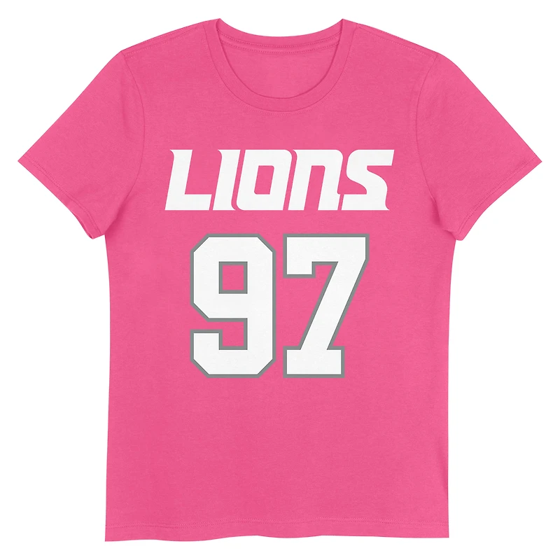 T-shirt rose avec nom et numéro de joueur des Lions Détroit Aidan Hutchinson