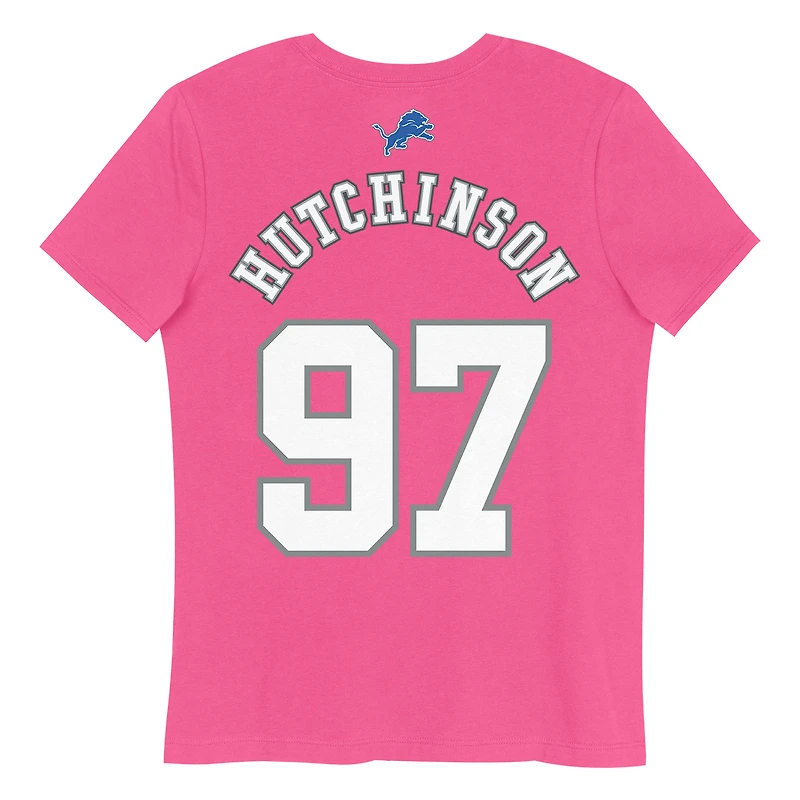 T-shirt rose avec nom et numéro de joueur des Lions Détroit Aidan Hutchinson