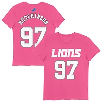 T-shirt rose avec nom et numéro de joueur des Lions Détroit Aidan Hutchinson