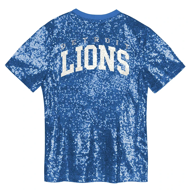Girls Youth Blue Detroit Lions Wordmark Sequin V-Neck Top