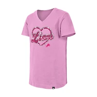 T-shirt à col en V paillettes roses Detroit Lions de New Era pour jeunes filles