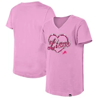 T-shirt à col en V paillettes roses Detroit Lions de New Era pour jeunes filles