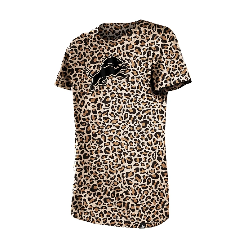 Girls Youth New Era  Tan Detroit Lions Mom & Me Leopard T-Shirt