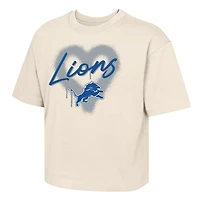 Girls Youth Outerstuff Cream Detroit Lions Boxy Spray Heart Puff Print T-Shirt