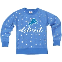 Girls Youth Wes & Willy  Blue Detroit Lions Shimmer Star Reverse Fleece Pullover Sweatshirt