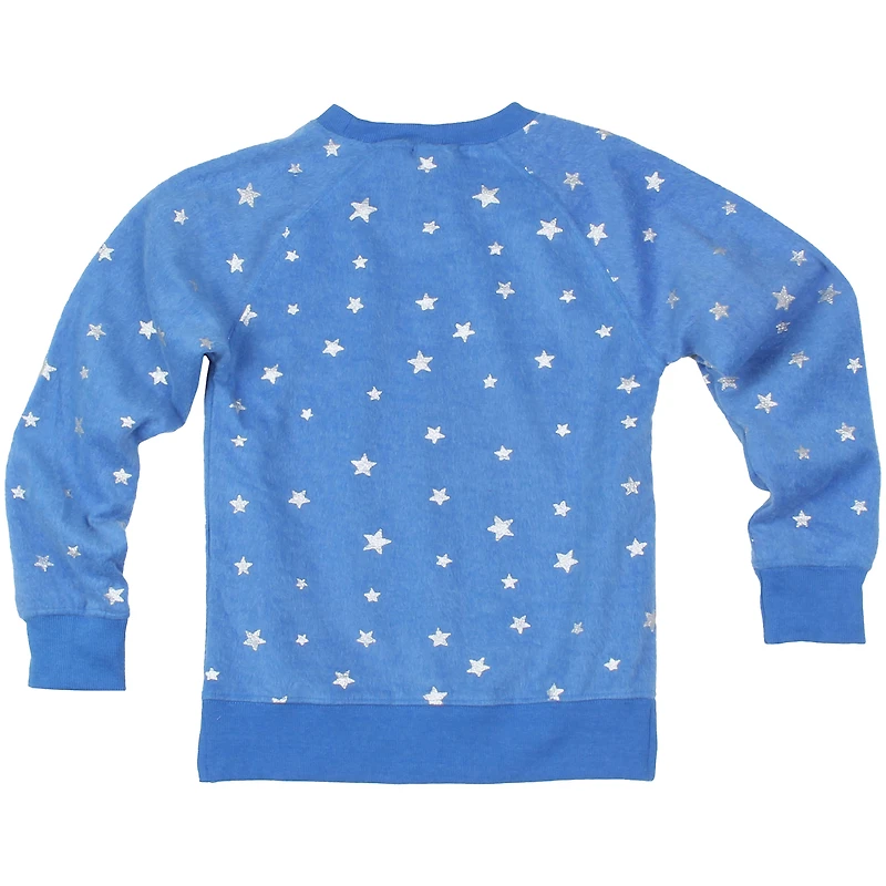 Girls Youth Wes & Willy  Blue Detroit Lions Shimmer Star Reverse Fleece Pullover Sweatshirt
