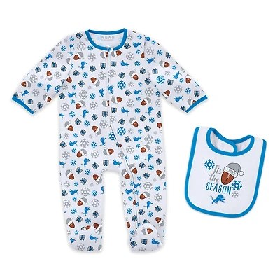 Infant & Newborn WEAR by Erin Andrews Detroit Lions Holiday Full-Zip Sleeper Bib Set