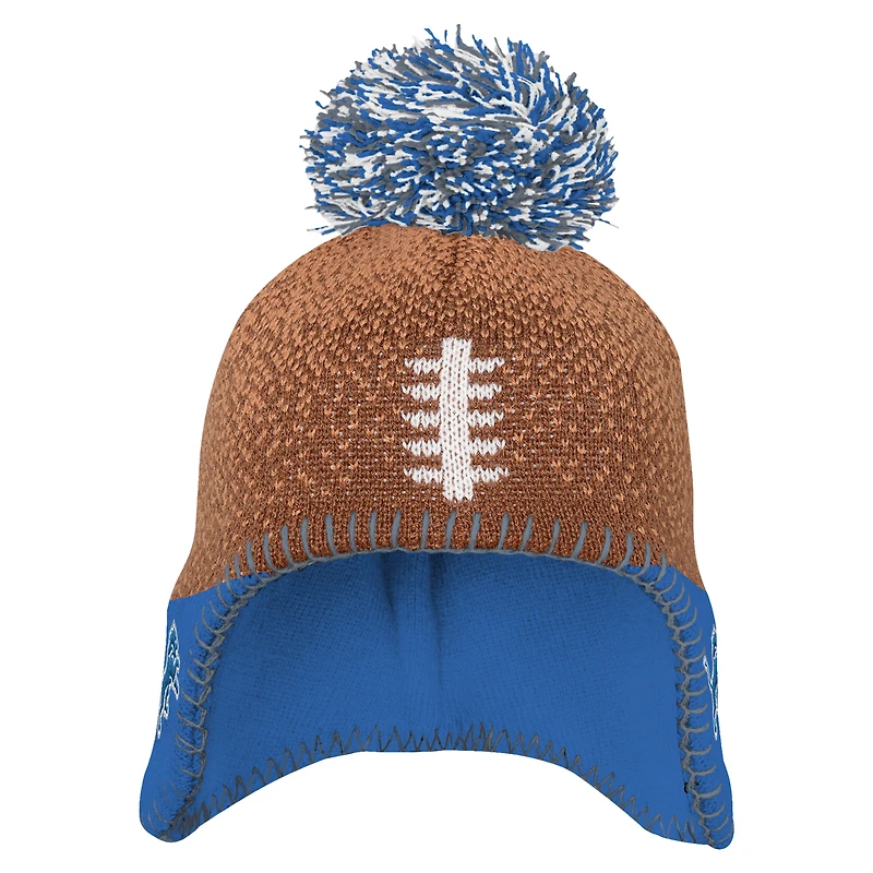 Infant Brown Detroit Lions Football Head Knit Hat with Pom