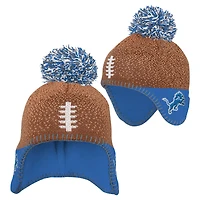 Infant Brown Detroit Lions Football Head Knit Hat with Pom
