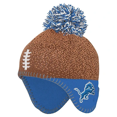 Infant Brown Detroit Lions Football Head Knit Hat with Pom