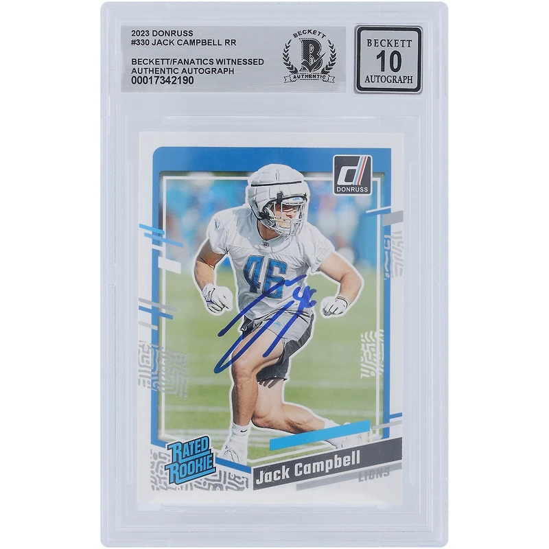 Jack Campbell Detroit Lions Autographed 2023 Panini Donruss Rated Rookie #330 Beckett Fanatics Witnessed Authenticated 10 Rookie Card