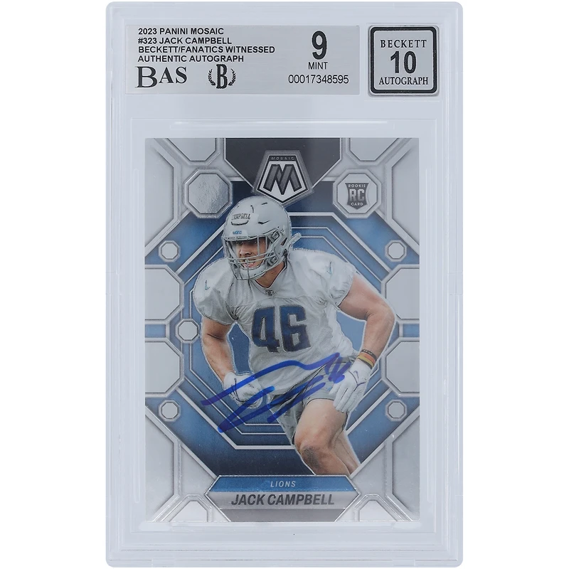 Jack Campbell Detroit Lions Autographed 2023 Panini Mosaic #323 Beckett Fanatics Witnessed Authenticated 9/10 Rookie Card 