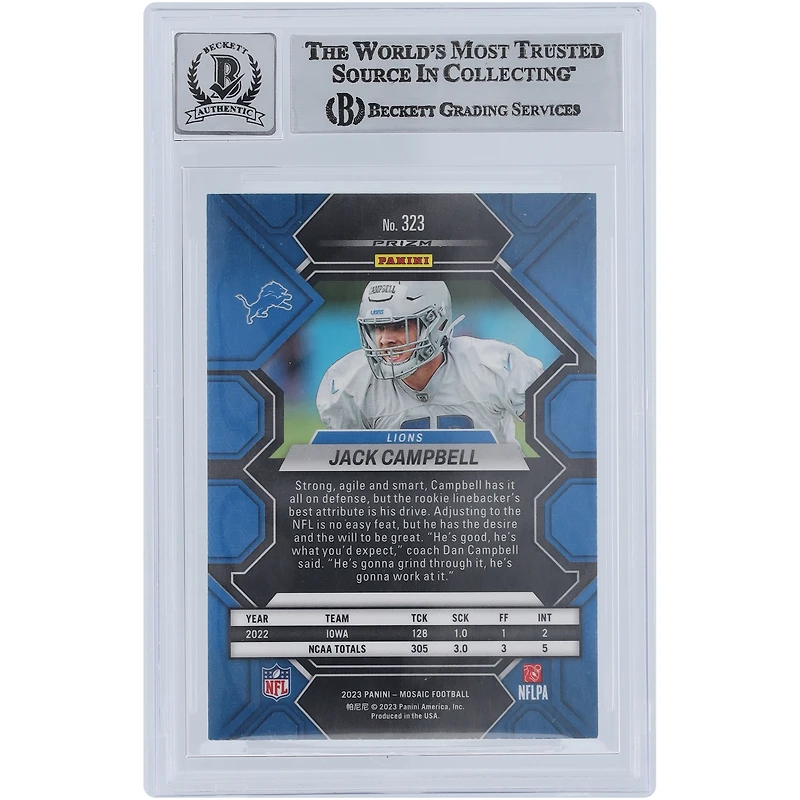 Jack Campbell Detroit Lions Autographed 2023 Panini Mosaic #323 Beckett Fanatics Witnessed Authenticated 9/10 Rookie Card 