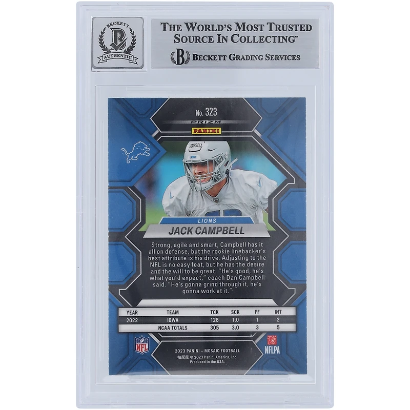 Jack Campbell Detroit Lions Autographed 2023 Panini Mosaic Red & Green Choice Mosaic #323 Beckett Fanatics Witnessed Authenticated 9/10 Rookie Card 