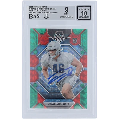 Jack Campbell Detroit Lions Autographed 2023 Panini Mosaic Red & Green Choice Mosaic #323 Beckett Fanatics Witnessed Authenticated 9/10 Rookie Card 
