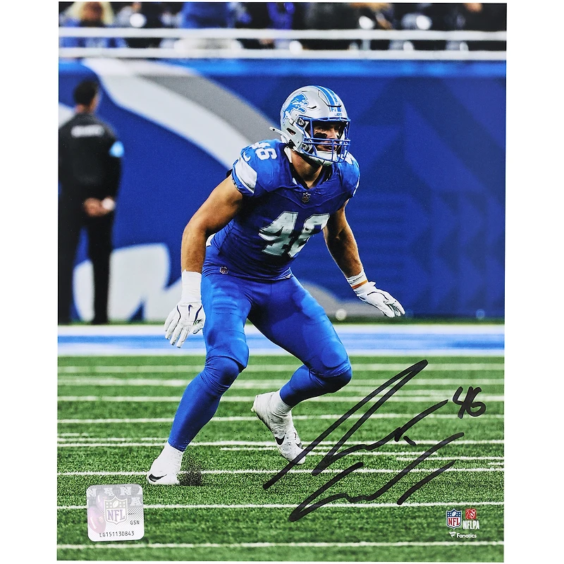 Photo dédicacée de Jack Campbell (Detroit Lions) - Format 8" x 10" - en position défensive