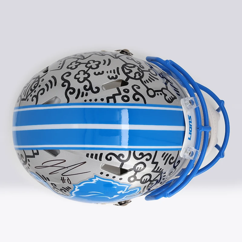 Jahmyr Gibbs Detroit Lions Autographed 2024 Speed Authentic Helmet - Art by Alex Alpert - Limited Edition #1/1 - NF70445951