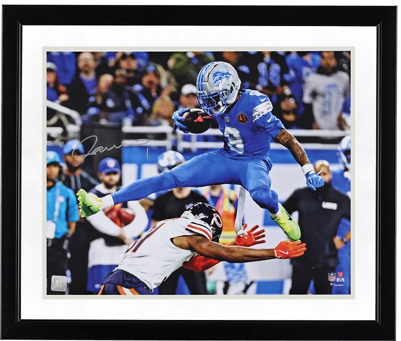 Jameson Williams Detroit Lions Autographed 16" x 20" Hurdle Over Bears Defender Photograph