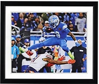 Jameson Williams Detroit Lions Autographed 16" x 20" Hurdle Over Bears Defender Photograph