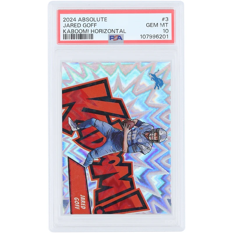 Carte Jared Goff Detroit Lions 2024 Panini Absolute Kaboom Case Hit #3 authentifiée PSA (10 cartes)