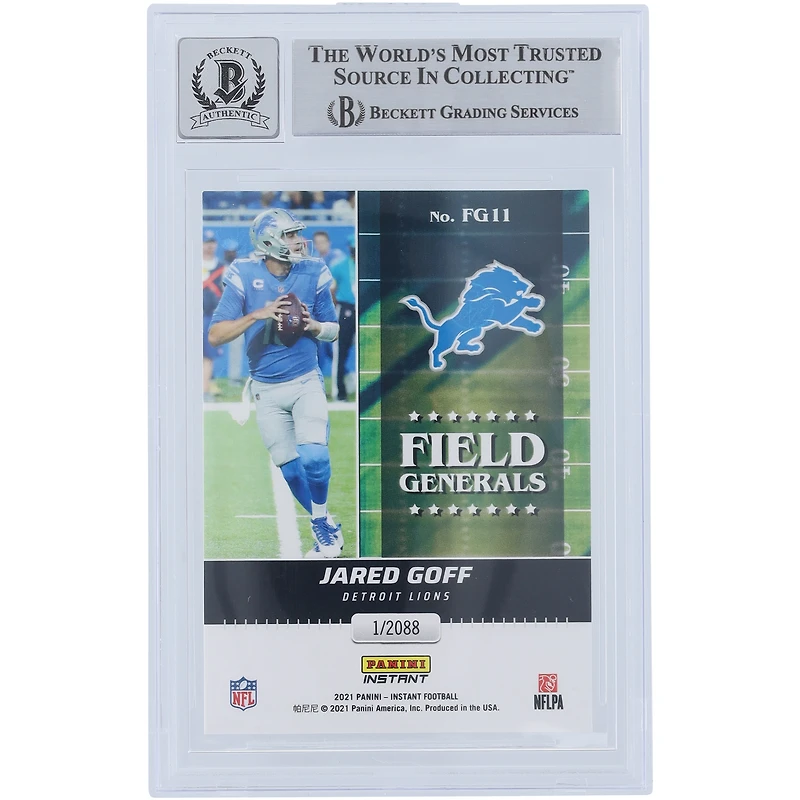 Jared Goff Detroit Lions Autographed 2021 Panini Instant Field Generals #FG11 #/2088 Beckett Fanatics Witnessed Authenticated 9/10 Card