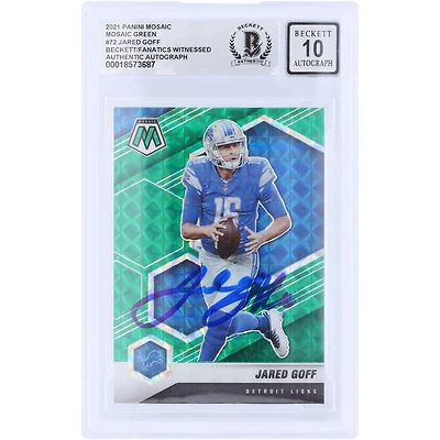 Jared Goff Detroit Lions Autographed 2021 Panini Mosaic Green Mosaic Prizm #72 Beckett Fanatics Witnessed Authenticated 10 Card 