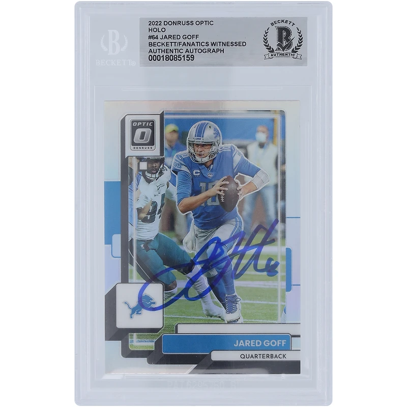 Jared Goff Detroit Lions Autographed 2022 Panini Donruss Optic Holo #64 Beckett Fanatics Witnessed Authenticated Card