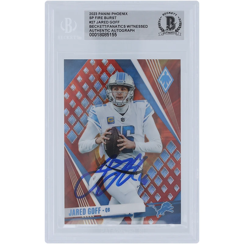 Jared Goff Detroit Lions Autographed 2023 Panini Phoenix SP Fire Burst #27 #/340 Beckett Fanatics Witnessed Authenticated Card