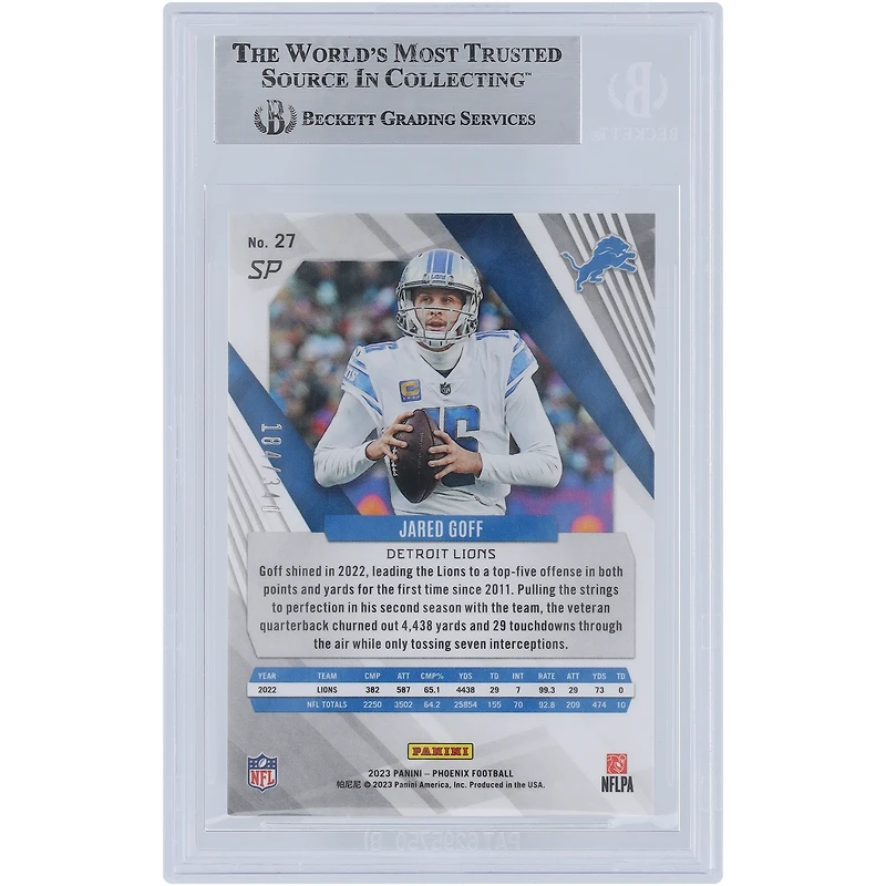 Jared Goff Detroit Lions Autographed 2023 Panini Phoenix SP Fire Burst #27 #/340 Beckett Fanatics Witnessed Authenticated Card