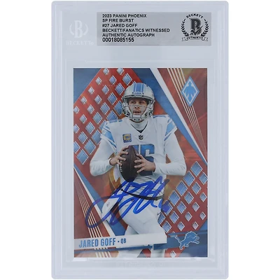 Jared Goff Detroit Lions Autographié 2023 Panini Phoenix SP Fire Burst #27 #/340 Beckett Fanatics Witnessed Authenticated Card