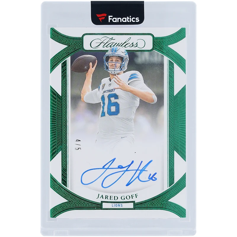 Carte autographiée Jared Goff des Lions de Détroit 2024 Panini Flawless Emerald #FFS-JGF #4/5