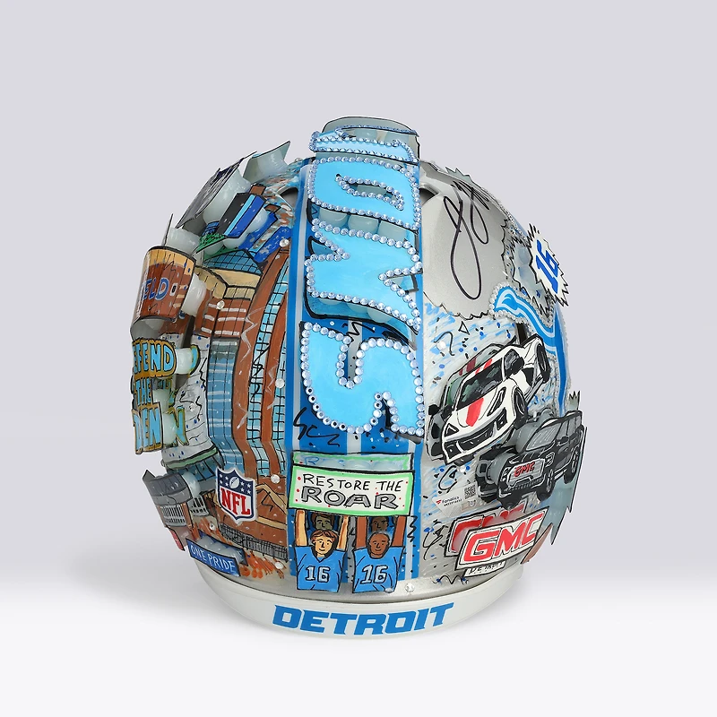 Casque authentique Riddell Speed ​​2024 autographié par Jared Goff (Detroit Lions) - Illustration de Charles Fazzino - WN55916652