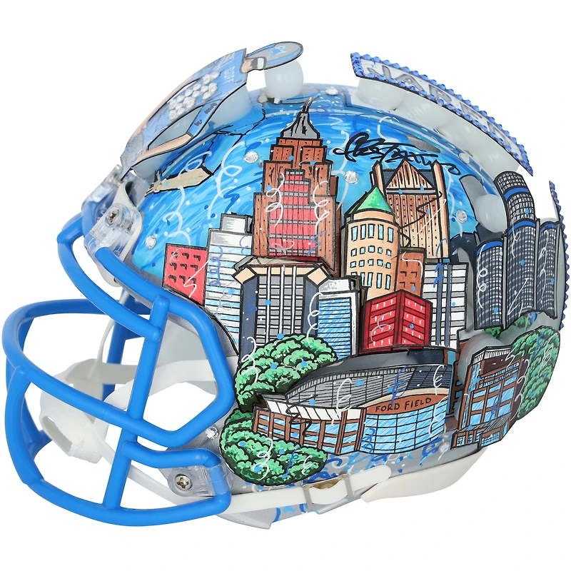 Casque miniature Riddell Speed ​​2024 autographié par Jared Goff (Detroit Lions) - Illustration de Charles Fazzino - WN55916216