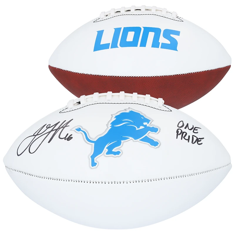 Ballon de football Franklin White Panel autographié par Jared Goff des Lions de Détroit avec l'inscription « One Pride »