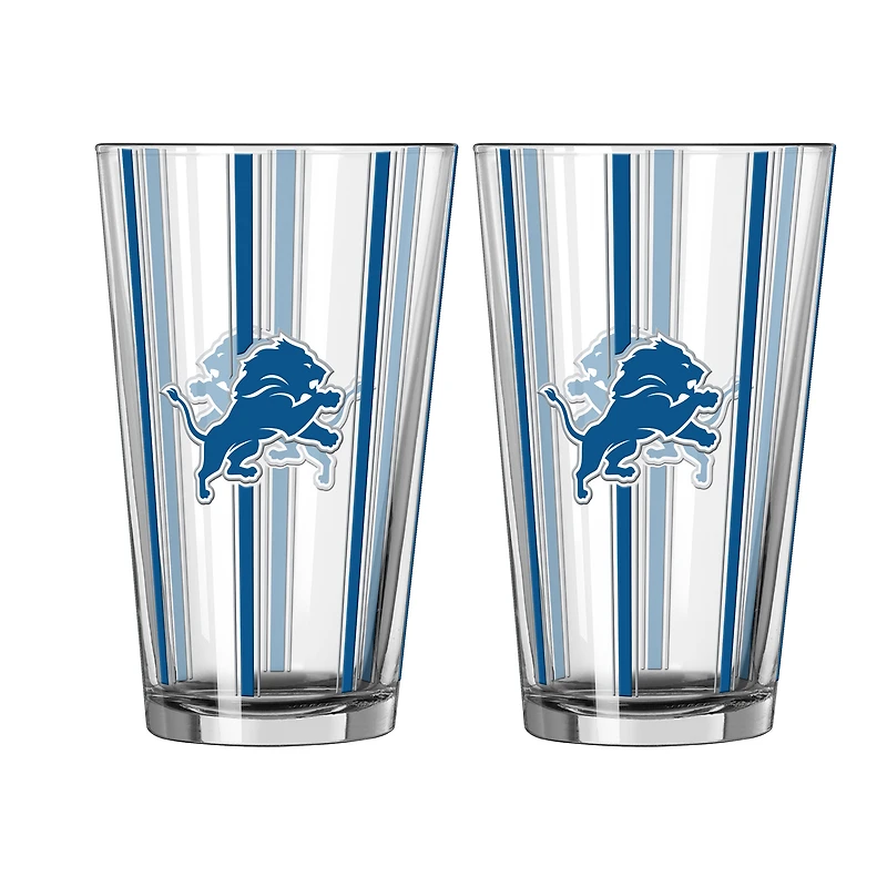 Ensemble de deux verres à bière rayés de 473 ml (16 oz) Logo Brands Detroit Lions