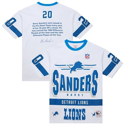 Men's Mitchell & Ness Barry Sanders White Detroit Lions Name Number Team Origins Vintage Logo T-Shirt