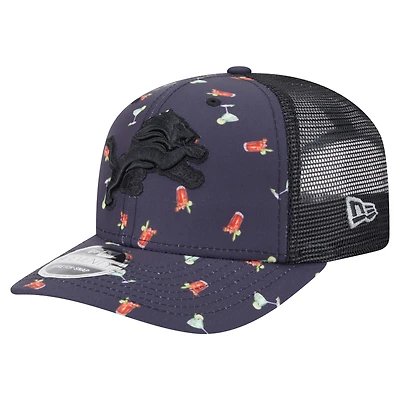 Men's New Era  Navy/Black Detroit Lions Adventure Drinks Pattern 9SEVENTY Stretch-Snap Hat