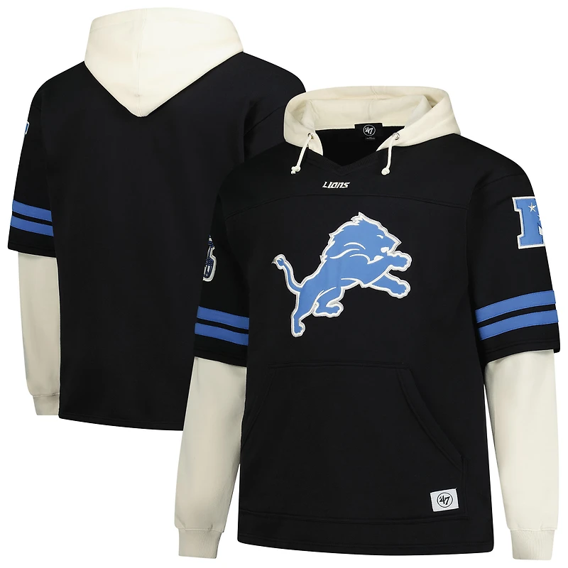Sweat à capuche col en V pour homme, modèle Big & Tall, noir, Detroit Lions, Split Zone Cornerback, 47