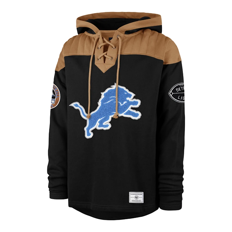Men's '47 Black Detroit Lions Golden Age Wingback Lacer Hoodie