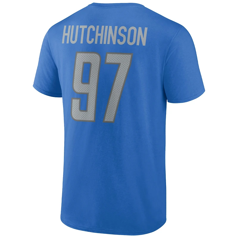T-shirt bleu pour homme Aidan Hutchinson avec nom et numéro de joueur des Lions Detroit