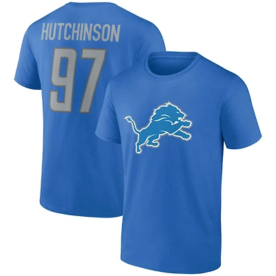 T-shirt bleu pour homme Aidan Hutchinson avec nom et numéro de joueur des Lions Detroit