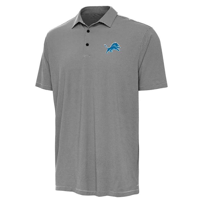 Men's Antigua Black/White Detroit Lions Twine Performance Polo