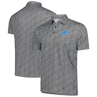 Men's Antigua Black Detroit Lions Field Ditsy Polo