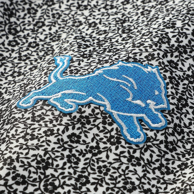 Men's Antigua Black Detroit Lions Field Ditsy Polo