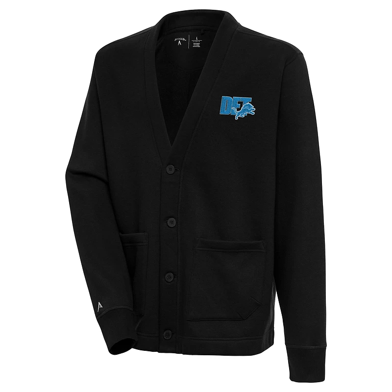 Men's Antigua Black Detroit Lions Victory Button-Up Cardigan