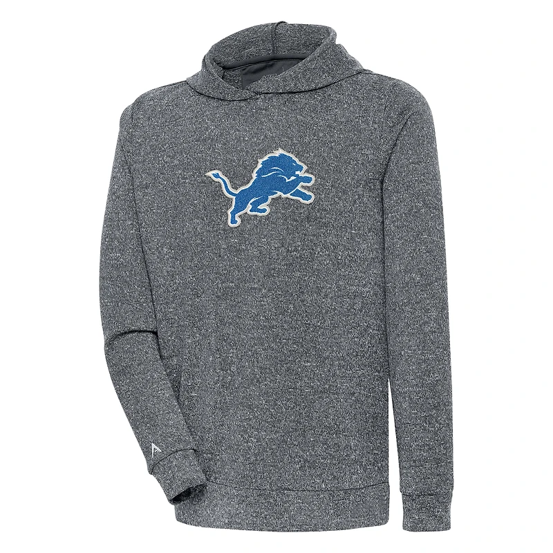 Men's Antigua Charcoal Detroit Lions Absolute Chenille Pullover Hoodie
