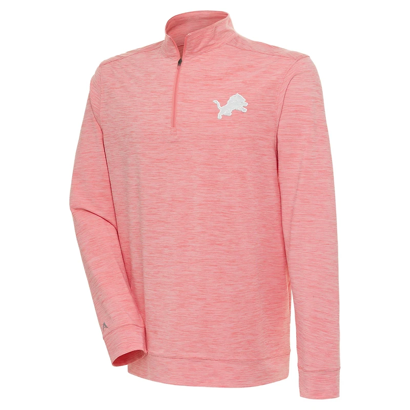 Men's Antigua Coral Detroit Lions Bright Quarter-Zip Pullover Top